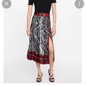 Zara belted zebra midi skirt